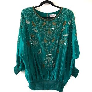 THREE FLAGGS VINTAGE SILK GOLD SILVER BEAD…